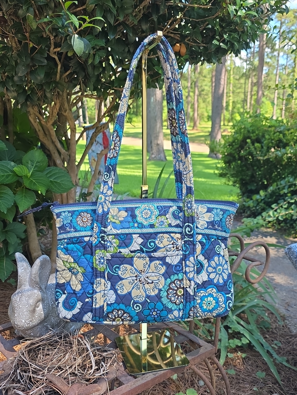 Vera Bradley Blue Floral Quilted Shoulder Tote